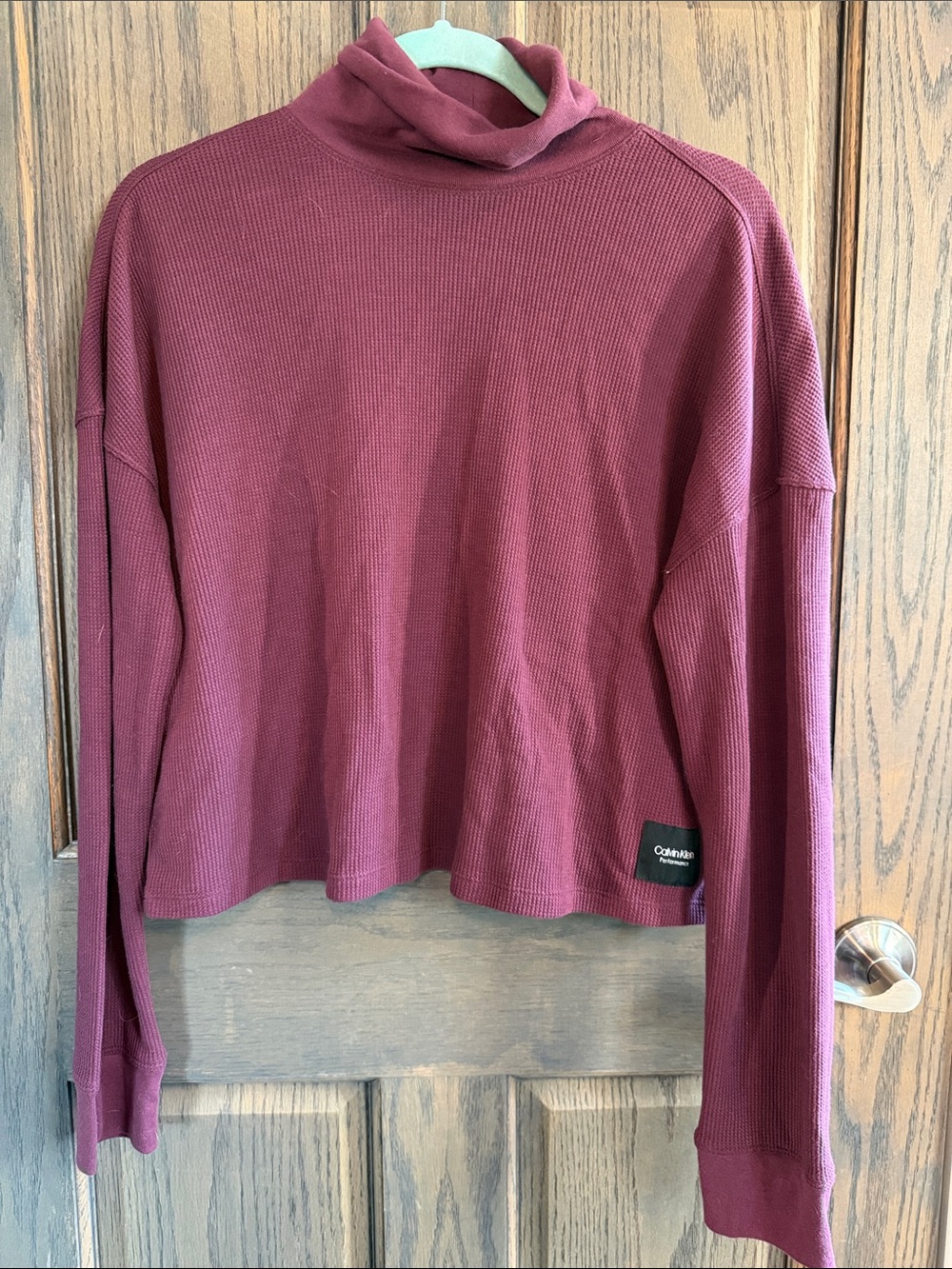 Calvin Klein Women's Wine Turtleneck Waffle Knit Top